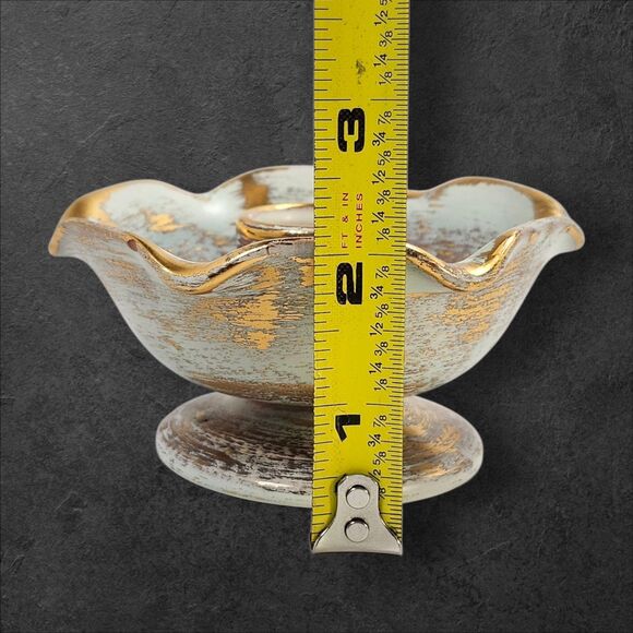 Vintage Stangl 22K Gold Candle Holders #5069 Seafoam Ruffled Mid-Century Pair - Picture 11 of 11